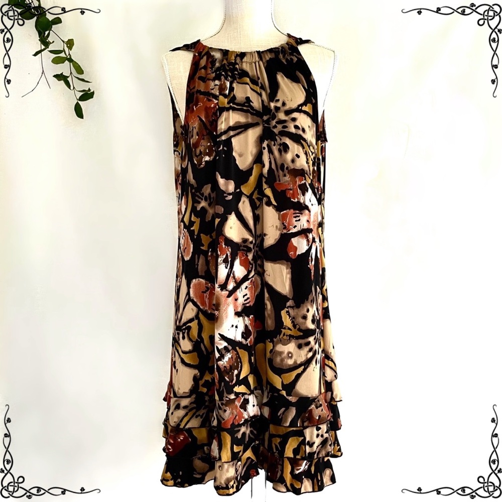 J.B.S.Ltd Sleeveless Dress Size 16P Earthy Autumn Floral Print Stretch Jersey